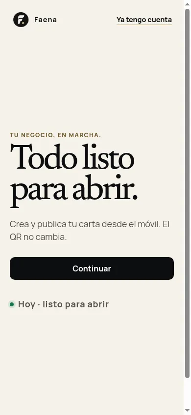 FAENA abierta en un móvil, con la carta lista para publicar